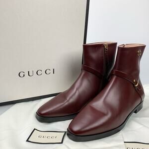 NIB GUCCI Red Burgundy Rosie Strap GG Logo Size 37 Bootie Boots